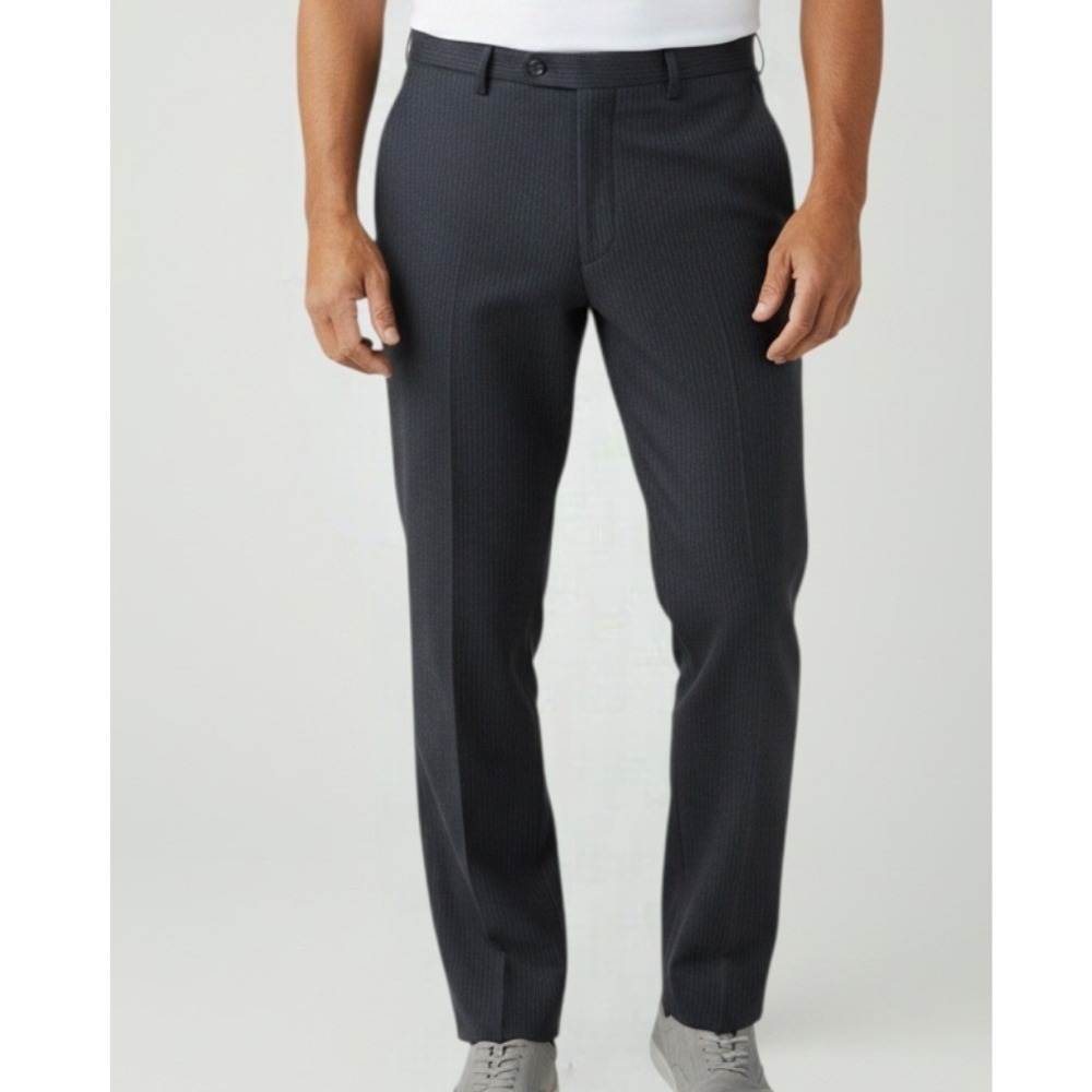 Tommy Hilfiger Mens 40 Wool Pinstripe Trousers Charcoal Grey Dress Pants Luxury